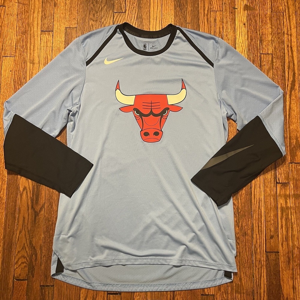 Nike Chicago Bulls NBA T Shirt Warm Up Size Large Blue 941268-448 Dri Fit